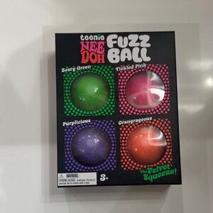 Nee Doh teenie Fuzz Ball 4-Pack – Green, Pink, Purple, Orange NEW- AUTHENTIC